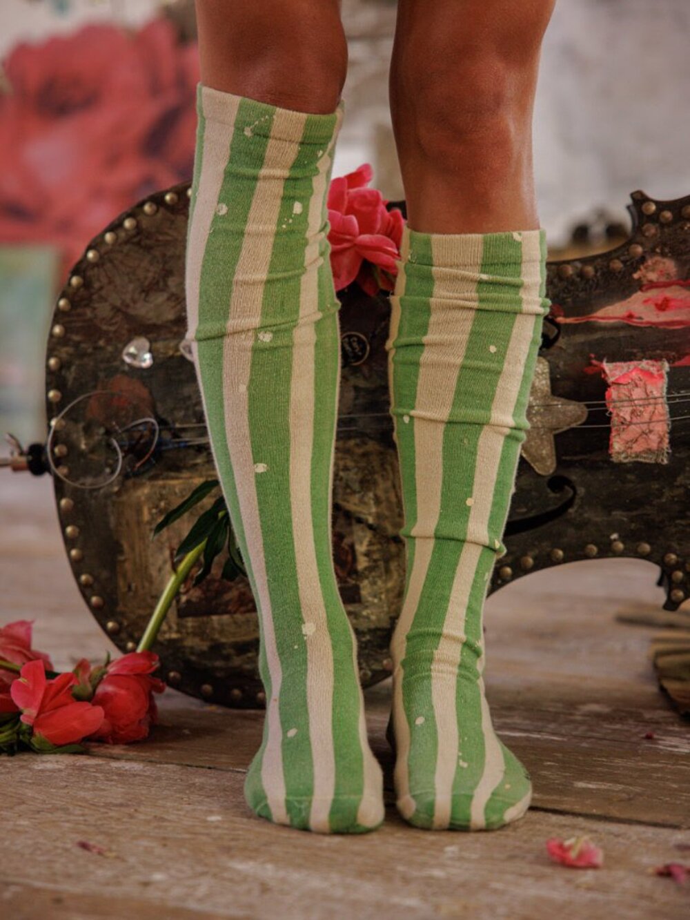 NEW Magnolia Pearl Art Class OTK Socks, Clover Stripe OS - Picture 2 of 6